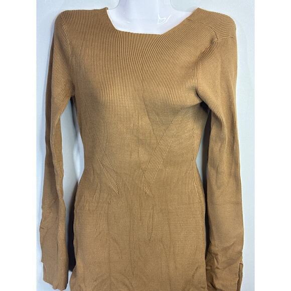 4th & Reckless Brown V-Back Square Neck Long Sleeve Sweater Dress Size 6 NWT - Picture 3 of 9